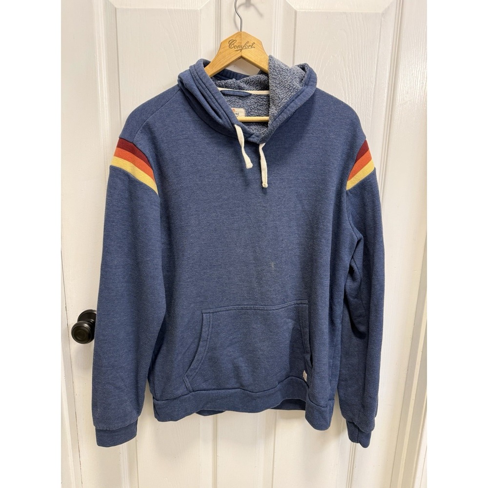 Marine Layer Banks Hoodie Sweatshirt Men's Large Blue Color Stripe Heather